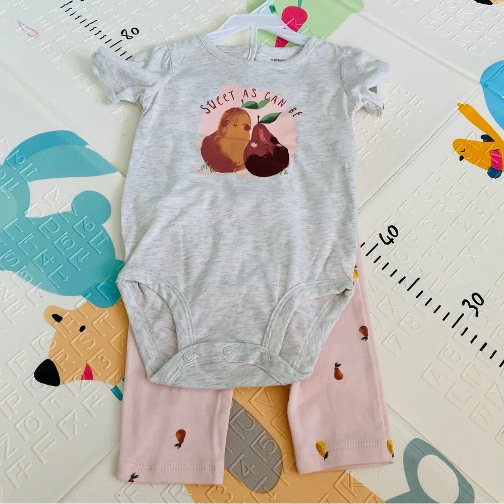 Gray and Pink Baby Onesie and Leggings Set